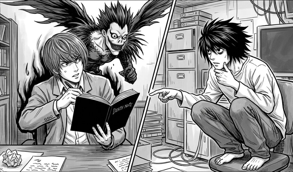 Czarno biała ilustracja do death note